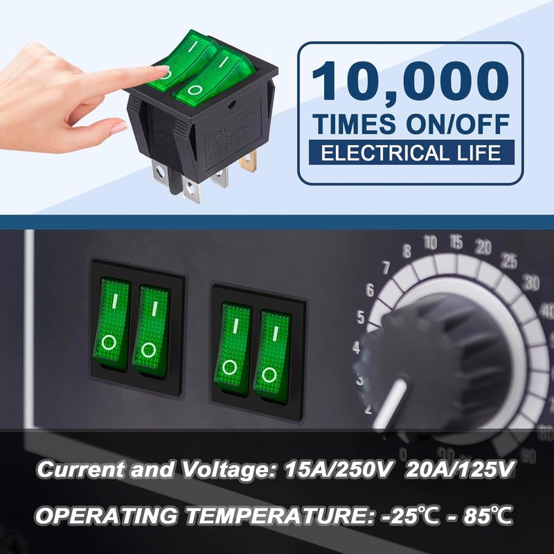 VEXUNGA 6pcs Mini Rocker Switch On Off Green Light Double Rocker Switch Boat 20A 125V AC 15A 250V 6 Pin 2 Position Lighted Illuminated SPST Snap Dual Switches for Car Marine - Image 4